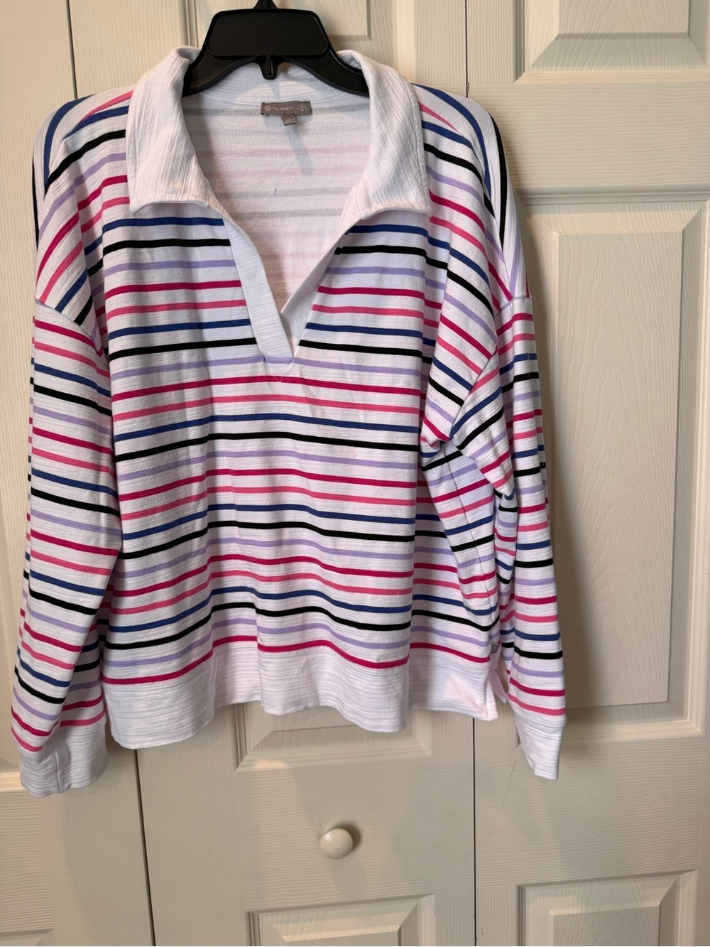 # T by Talbots XL Striped Collared V-neck Sweatshirt